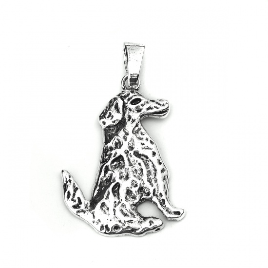 Picture of Zinc Based Alloy Charms Dog Animal Antique Silver 67mm(2 5/8") x 41mm(1 5/8"), 3 PCs