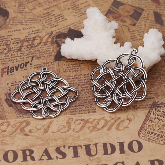 Изображение Brass Pendants Celtic Knot Antique Silver Color 32mm(1 2/8") x 31mm(1 2/8"), 3 PCs