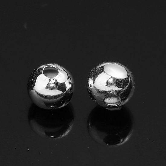Picture of Brass Beads Ball Silver Plated About 5mm( 2/8") Dia, Hole: Approx 1.3mm, 200 PCs                                                                                                                                                                              