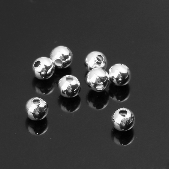 Picture of Brass Beads Ball Silver Plated About 5mm( 2/8") Dia, Hole: Approx 1.3mm, 200 PCs                                                                                                                                                                              