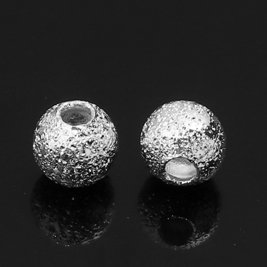 Picture of Brass Beads Ball Silver Plated Sparkledust About 4mm( 1/8") Dia, Hole: Approx 1.3mm, 100 PCs                                                                                                                                                                  