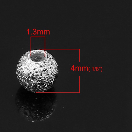 Immagine di Ottone Perline Palla Argento Placcato Polvere di Stelle Come 4mm Dia, Foro: circa 1.3mm, 100 Pz                                                                                                                                                               