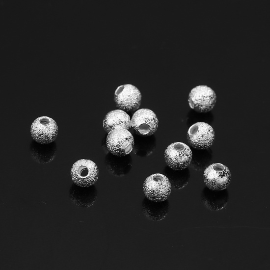 Picture of Brass Beads Ball Silver Plated Sparkledust About 4mm( 1/8") Dia, Hole: Approx 1.3mm, 100 PCs                                                                                                                                                                  
