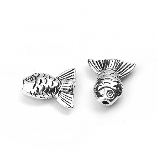 Picture of Zinc Based Alloy Spacer Beads Fish Animal Antique Silver Color 16mm x 15mm, Hole: Approx 1.6mm, 30 PCs