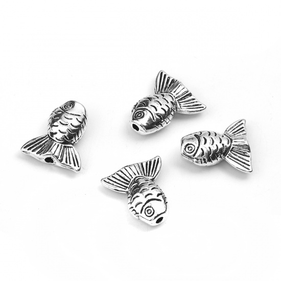Picture of Zinc Based Alloy Spacer Beads Fish Animal Antique Silver Color 16mm x 15mm, Hole: Approx 1.6mm, 30 PCs