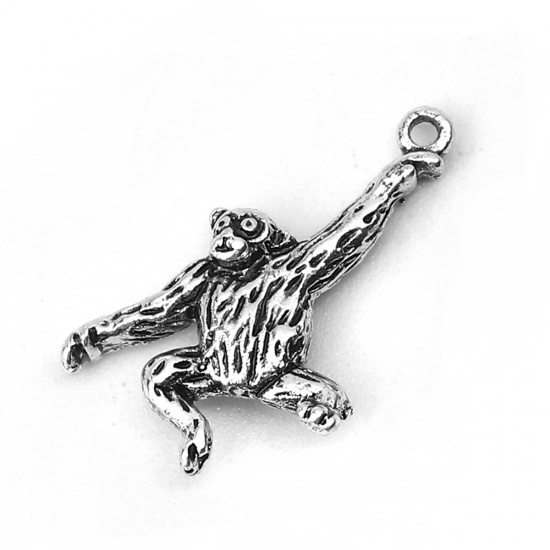 Imagen de Latón 3D Colgantes Charms Mono Plata Antigua 21mm x 13mm, 5 Unidades