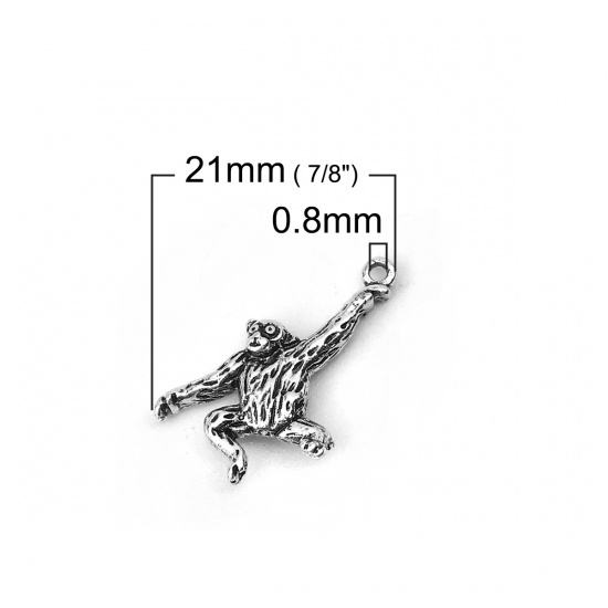 Imagen de Latón 3D Colgantes Charms Mono Plata Antigua 21mm x 13mm, 5 Unidades
