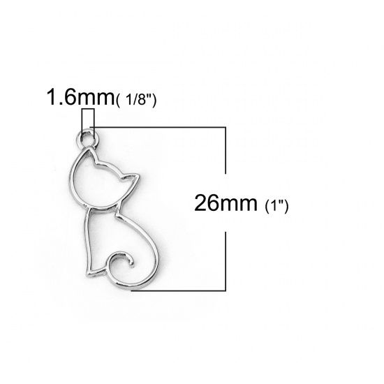 Picture of Zinc Based Alloy Charms Cat Animal Silver Tone 26mm(1") x 12mm( 4/8"), 10 PCs
