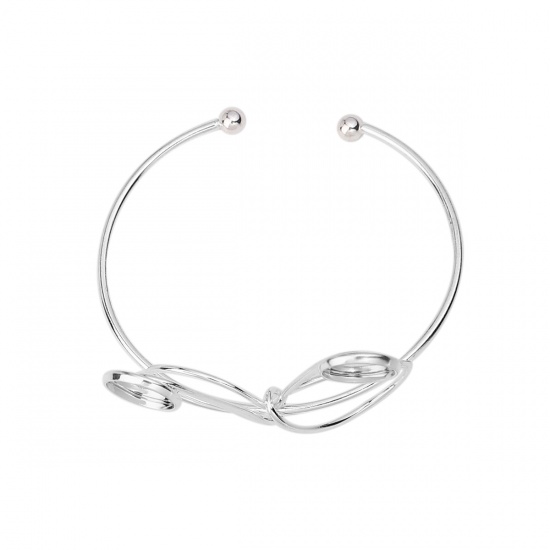 Изображение Iron Based Alloy Open Cuff Bangles Bracelets Bowknot Silver Plated Cabochon Settings (Fits 12mm Dia.) 18.5cm(7 2/8") long, 1 Piece