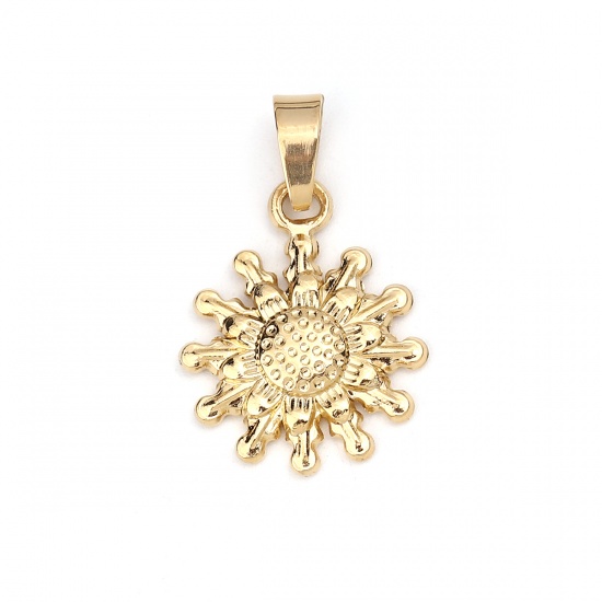 Bild von 304 Edelstahl Anhänger Sonnenblume Vergoldet 32mm x 20mm, 1 Stück