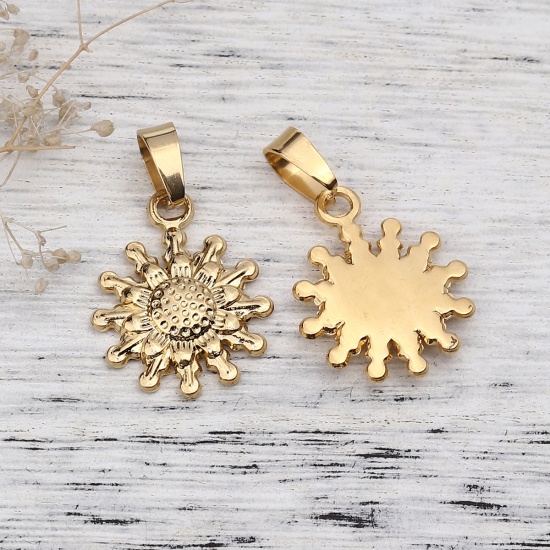 Bild von 304 Edelstahl Anhänger Sonnenblume Vergoldet 32mm x 20mm, 1 Stück