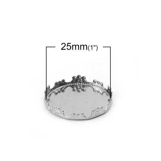 Immagine di 304 Acciaio Inossidabile Basi Ciondoli Cabochon Tondo Tono Argento Basi per Cabochon ( Adatto 25mm) 26mm Dia., 10 Pz