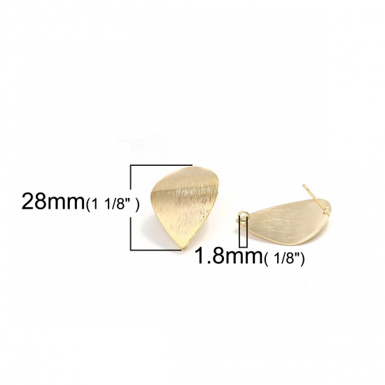 Immagine di Ottone Orecchini a Perno Vero Oro Placcato Goccia W/ Loop 28mm x 21mm, 4 Pz