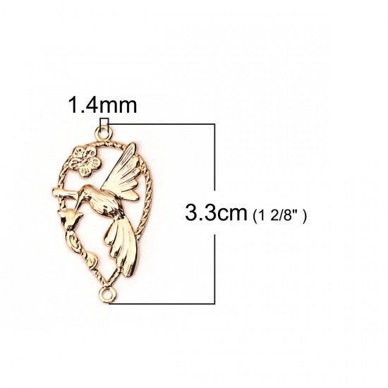 Picture of Brass Connectors Hummingbird 18K Real Gold Plated Drop 33mm(1 2/8") x 19mm( 6/8"), 10 PCs                                                                                                                                                                     