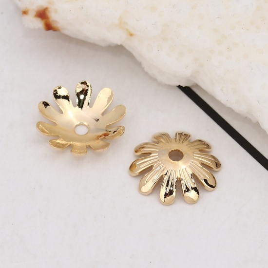 Изображение Brass Beads Caps Flower 18K Real Gold Plated (Fit Beads Size: 12mm Dia.) 10mm( 3/8") x 10mm( 3/8"), 20 PCs                                                                                                                                                    