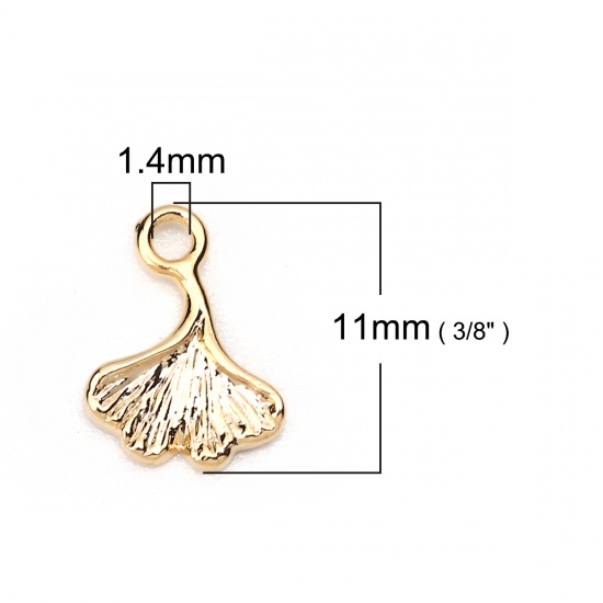 Immagine di Ottone Charms Foglia di Gingko Vero Oro Placcato 11mmx 8mm, 5 Pz