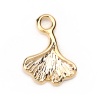 Picture of Brass Charms Gingko Leaf 18K Real Gold Plated 11mm( 3/8") x 8mm( 3/8"), 5 PCs                                                                                                                                                                                 