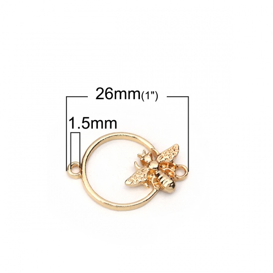 Picture of Zinc Based Alloy Connectors Circle Ring Gold Plated Bee 26mm x 18mm, 10 PCs