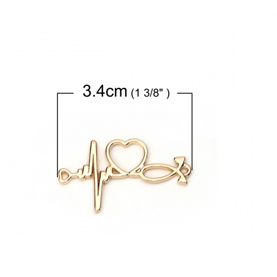 Immagine di Lega di Zinco Connettore Accessori Gesu Cristo Ichthus Pesce Simbolo Oro Placcato IL Battito Cardiaco /Dell 'elettrocardiogramma Disegno 34mm x 19mm, 10 Pz