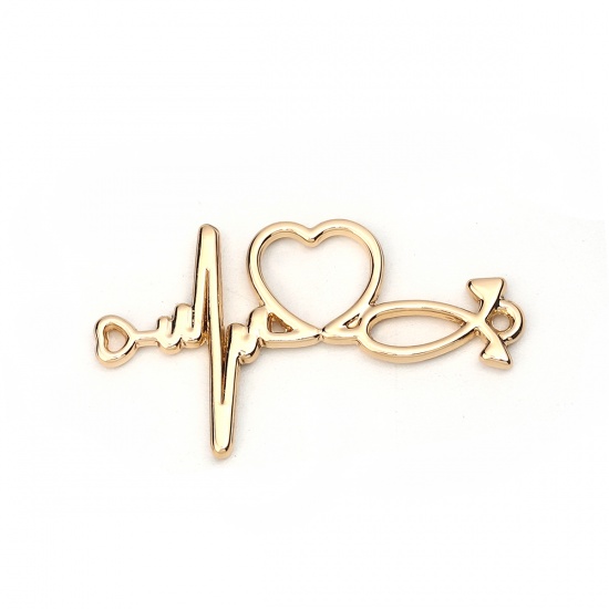 Immagine di Lega di Zinco Connettore Accessori Gesu Cristo Ichthus Pesce Simbolo Oro Placcato IL Battito Cardiaco /Dell 'elettrocardiogramma Disegno 34mm x 19mm, 10 Pz