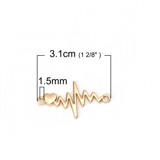 Immagine di Lega di Zinco Connettore Accessori Elettrocardiogramma Oro Placcato Cuore Disegno 31mm x 17mm, 10 Pz