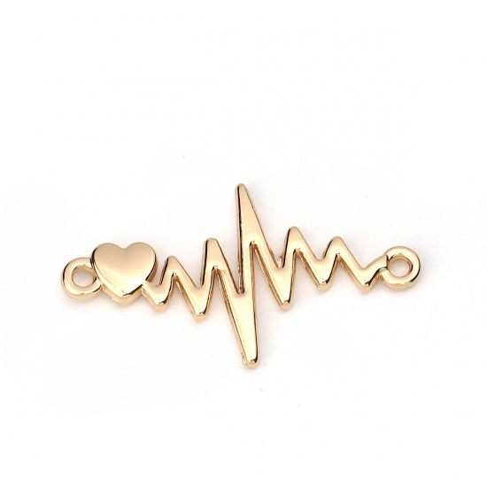 Immagine di Lega di Zinco Connettore Accessori Elettrocardiogramma Oro Placcato Cuore Disegno 31mm x 17mm, 10 Pz