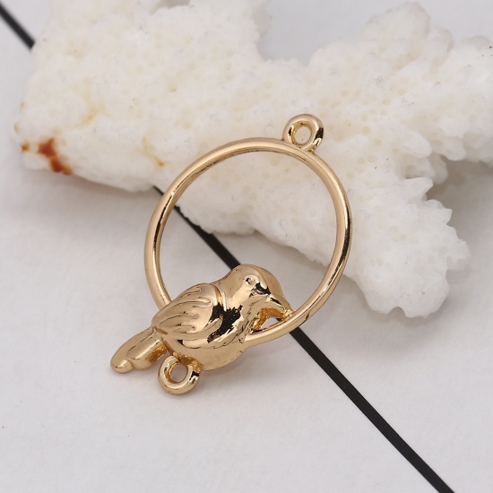 Picture of Zinc Based Alloy Connectors Circle Ring Gold Plated Bird 26mm x 18mm, 10 PCs