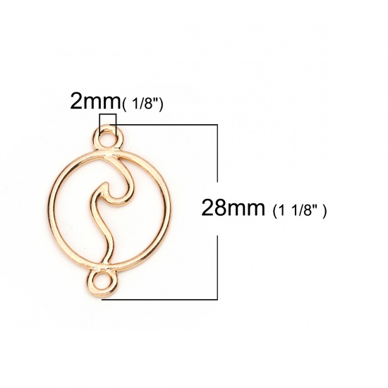 Immagine di Lega di Zinco Connettore Accessori Tondo Oro Placcato Onda Disegno 28mm x 20mm, 20 Pz