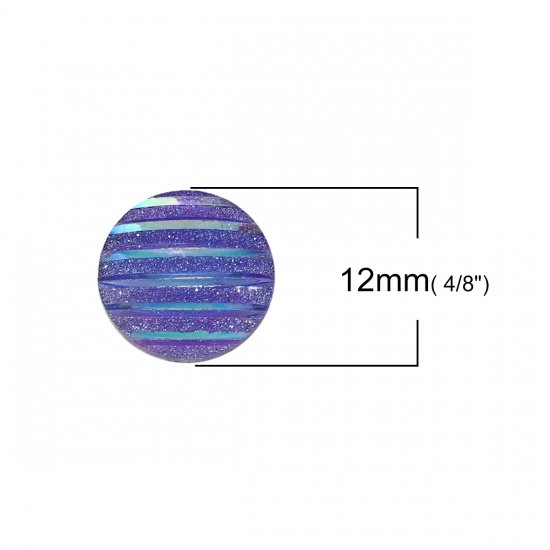 Immagine di Resina AB Arcobaleno colore Aurora Borealis Dome Seals Cabochon Tondo Blu Viola Striscia " Brillio 12mm Dia, 100 Pz