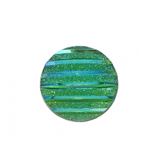 Immagine di Resina AB Arcobaleno colore Aurora Borealis Dome Seals Cabochon Tondo Verde Striscia " Brillio 12mm Dia, 100 Pz