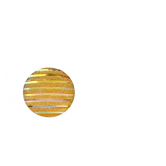 Picture of Resin AB Rainbow Color Aurora Borealis Dome Seals Cabochon Round Yellow Stripe Pattern Glitter 16mm( 5/8") Dia, 100 PCs