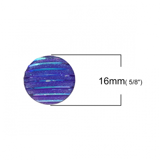 Picture of Resin AB Rainbow Color Aurora Borealis Dome Seals Cabochon Round Blue Violet Stripe Pattern Glitter 16mm( 5/8") Dia, 100 PCs