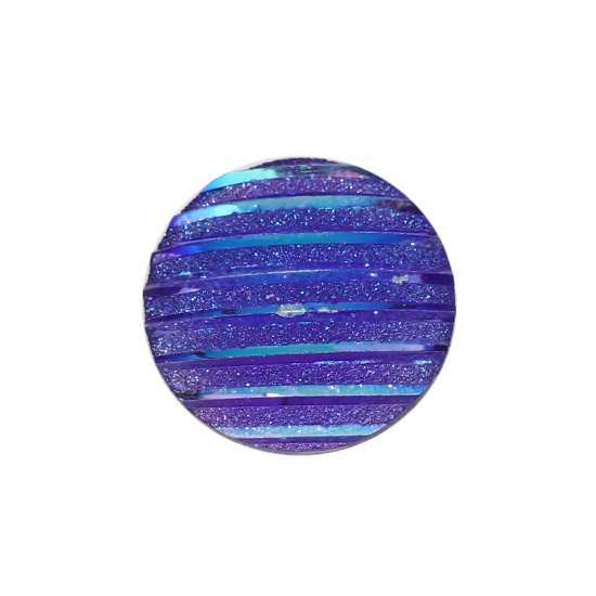 Picture of Resin AB Rainbow Color Aurora Borealis Dome Seals Cabochon Round Blue Violet Stripe Pattern Glitter 16mm( 5/8") Dia, 100 PCs