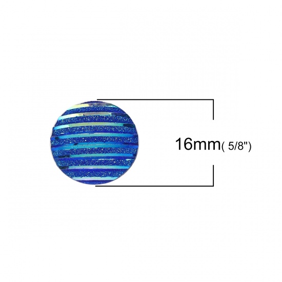 Picture of Resin AB Rainbow Color Aurora Borealis Dome Seals Cabochon Round Blue Stripe Pattern Glitter 16mm( 5/8") Dia, 100 PCs