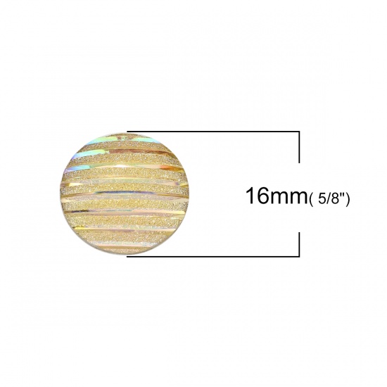 Picture of Resin AB Rainbow Color Aurora Borealis Dome Seals Cabochon Round Pale Yellow Stripe Pattern Glitter 16mm( 5/8") Dia, 100 PCs