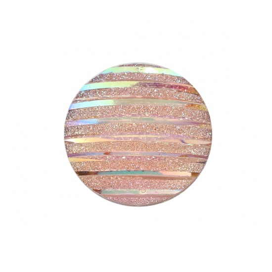 Picture of Resin AB Rainbow Color Aurora Borealis Dome Seals Cabochon Round Pink Stripe Pattern Glitter 16mm( 5/8") Dia, 100 PCs