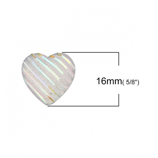 Immagine di Resina AB Arcobaleno colore Aurora Borealis Dome Seals Cabochon Cuore Bianco Striscia " Brillio 16mm x 16mm, 100 Pz