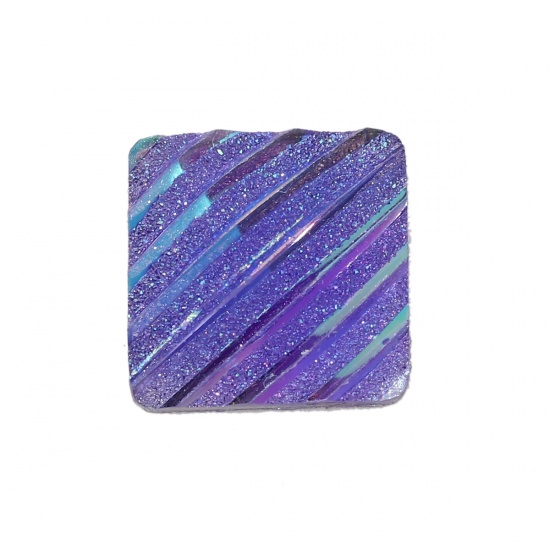 Image de Cabochon Dôme en Résine AB Couleur Irisation Aurores Boréales Carré Bleu Violet Rayées Brillant 12mm x 12mm, 100 Pcs
