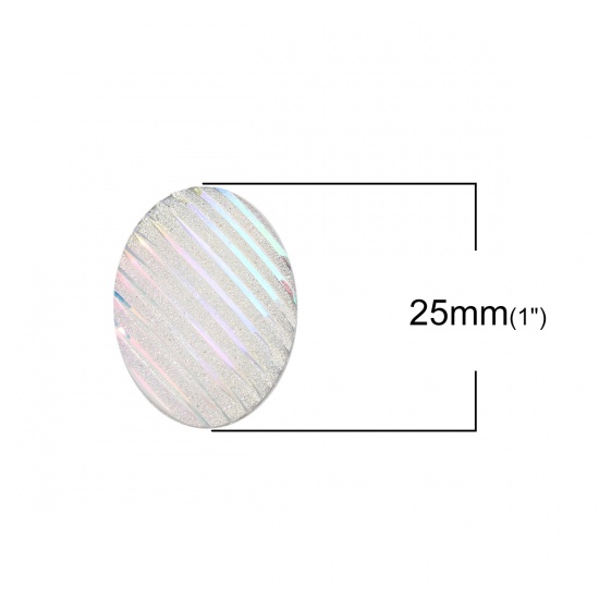 Immagine di Resina AB Arcobaleno colore Aurora Borealis Dome Seals Cabochon Ovale Bianco Striscia " Brillio 25mm x 18mm, 30 Pz