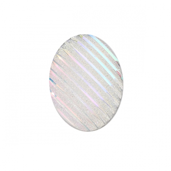 Immagine di Resina AB Arcobaleno colore Aurora Borealis Dome Seals Cabochon Ovale Bianco Striscia " Brillio 25mm x 18mm, 30 Pz
