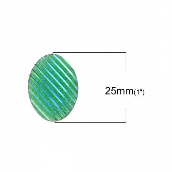 Bild von Harz AB Regenbogenfarbe Nordlicht Dom Cabochon Verzierung Oval Grün Streifen Glitzert 25mm x 18mm , 30 Stück