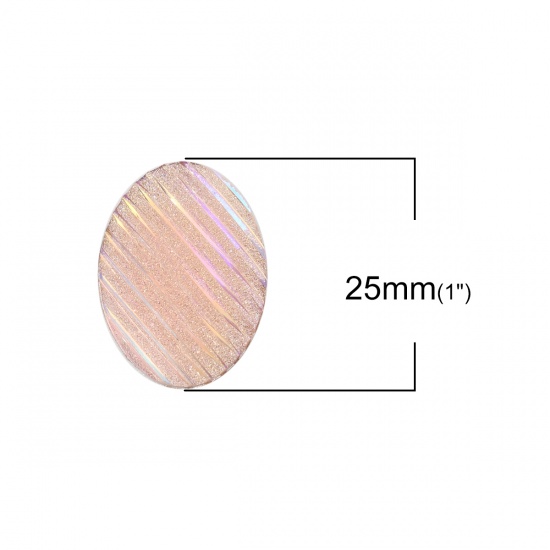 Bild von Harz AB Regenbogenfarbe Nordlicht Dom Cabochon Verzierung Oval Rosa Streifen Glitzert 25mm x 18mm , 30 Stück