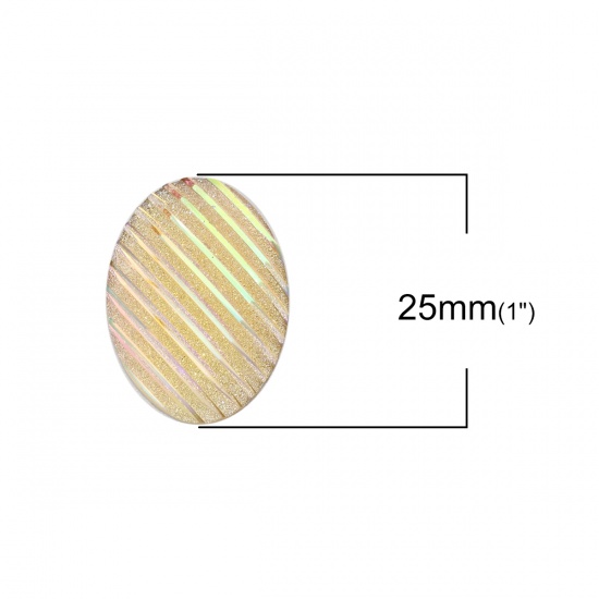 Immagine di Resina AB Arcobaleno colore Aurora Borealis Dome Seals Cabochon Ovale Giallo Chiaro Striscia " Brillio 25mm x 18mm, 30 Pz