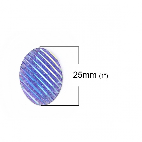 Bild von Harz AB Regenbogenfarbe Nordlicht Dom Cabochon Verzierung Oval Blau Violett Streifen Glitzert 25mm x 18mm , 30 Stück