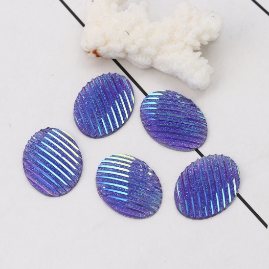 Immagine di Resina AB Arcobaleno colore Aurora Borealis Dome Seals Cabochon Ovale Blu Viola Striscia " Brillio 25mm x 18mm, 30 Pz