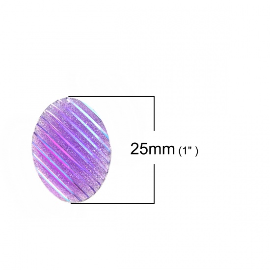 Immagine di Resina AB Arcobaleno colore Aurora Borealis Dome Seals Cabochon Ovale Colore Viola Striscia " Brillio 25mm x 18mm, 30 Pz