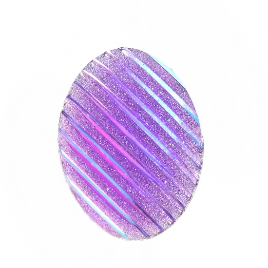 Bild von Harz AB Regenbogenfarbe Nordlicht Dom Cabochon Verzierung Oval Lila Streifen Glitzert 25mm x 18mm , 30 Stück