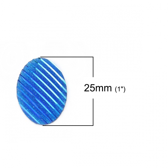 Immagine di Resina AB Arcobaleno colore Aurora Borealis Dome Seals Cabochon Ovale Blu Striscia " Brillio 25mm x 18mm, 30 Pz