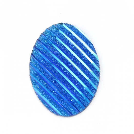 Bild von Harz AB Regenbogenfarbe Nordlicht Dom Cabochon Verzierung Oval Blau Streifen Glitzert 25mm x 18mm , 30 Stück