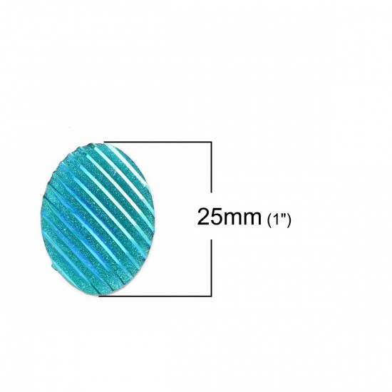 Bild von Harz AB Regenbogenfarbe Nordlicht Dom Cabochon Verzierung Oval Cyan Streifen Glitzert 25mm x 18mm , 30 Stück